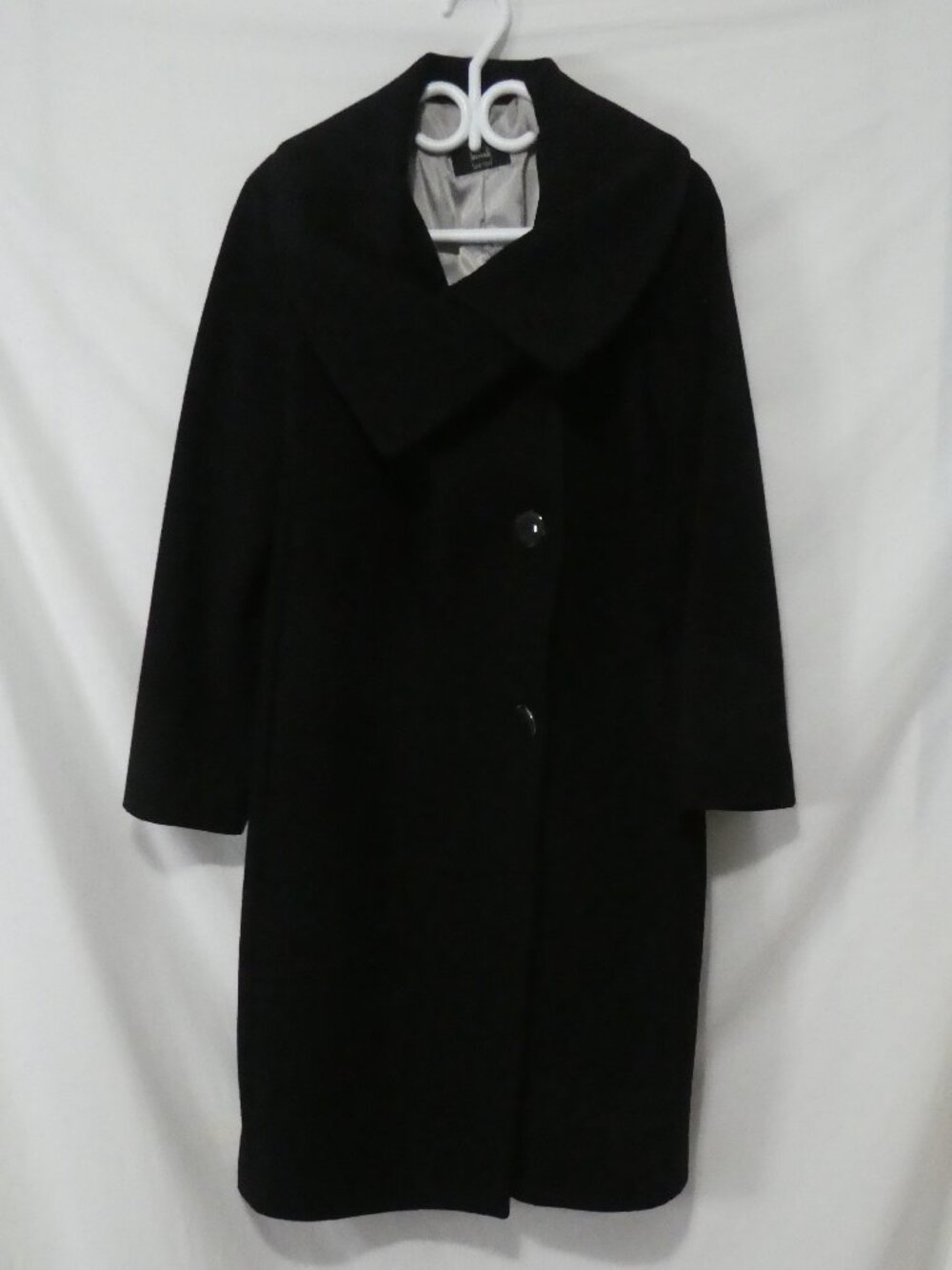 IKE BEHAR Black Wool Blend Shawl Portrait Collar Winter Overcoat Size 6 - Picture 1 of 16